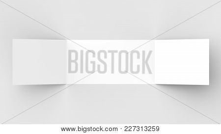 Horizontal - Landscape Gate Fold Brochure Mock Up Isolated On Soft Gray Background. 3D Illustrating.