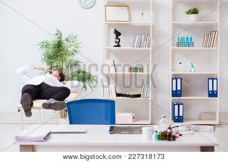 Doctor relaxing after complex surgery in hospital