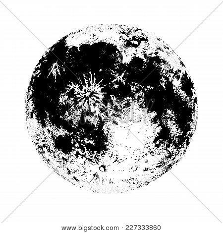 Moon Isolated On White Background. Elegant Drawing Of Celestial Body, Space Astronomical Object, Sat