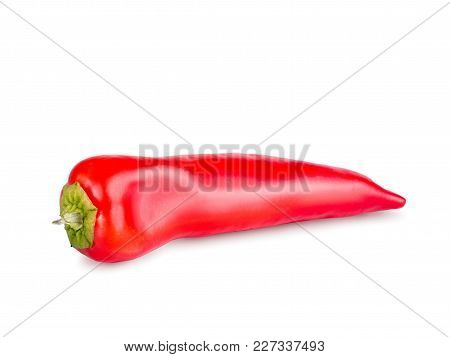 Pepper With Green Tail Isolated On White Background. Retouched Pepper With Texture, Glare And Shadow
