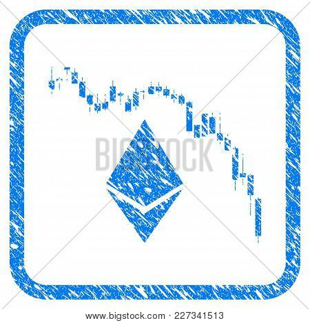 Ethereum Fall Chart Rubber Seal Stamp Imitation. Icon Vector Symbol With Grunge Design And Corrosion