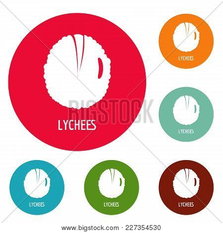 Lychee Icons Circle Set Vector Isolated On White Background