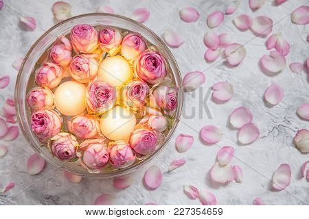 Beautiful Pink Roses And Candles For Spa Background