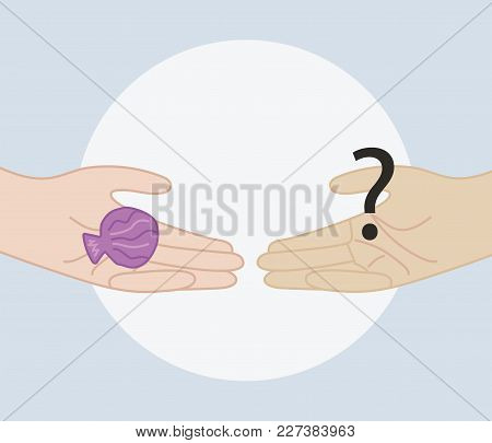 One Person Changes The Shell For Question Mark On A Blue Background