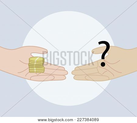 One Person Changes A Handful Of Coinsfor Question Mark On A Blue Background