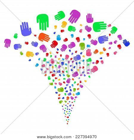 Multi Colored Stop Hand Burst Fountain. Object Fountain Constructed From Random Stop Hand Pictograms