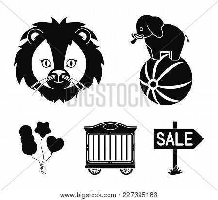 Elephant On The Ball, Circus Trailer, Circus Lion, Balls.circus Set Collection Icons In Black Style 
