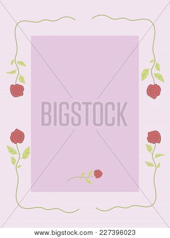 Gently Pink Card With A Pattern Of Scarlet Roses With Green Leaves