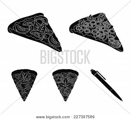 A Slice Of Pizza With Different Ingredients. Different Pizza Set Collection Icons In Black Style Vec