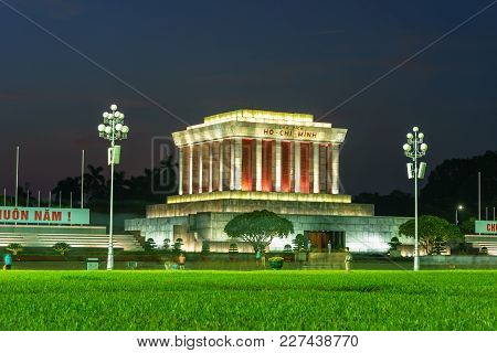 Hanoi, Vietnam - Oct 2, 2016: Ho Chi Minh Mausoleum In Hanoi City At Night