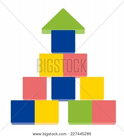 Arrow Up Shape Of Stack Blocks, Creative Toy Blocks. Vector Illustration Isolated On White Backgroun