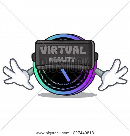 With Vitual Reality Request Network Coin Mascot Cartoon Vector Illustration