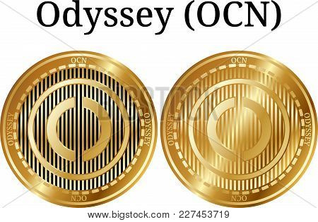 Set Of Physical Golden Coin Odyssey (ocn), Digital Cryptocurrency. Odyssey (ocn) Icon Set. Vector Il