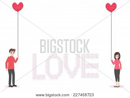 Pink Red Hearts Text Love Balloon White Background Cute Cartoon Character Couple In Love For Valenti