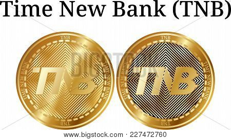 Set Of Physical Golden Coin Time New Bank (tnb), Digital Cryptocurrency. Time New Bank (tnb) Icon Se