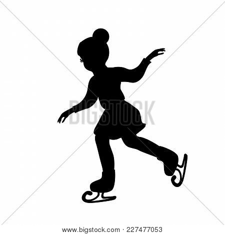 Silhouette Girl Winter Ice Skatin. Vector Illustration