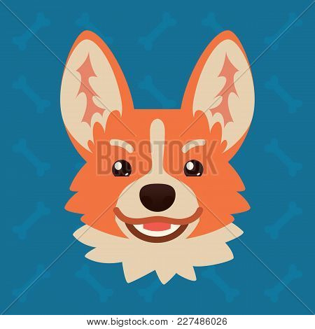 Corgi Dog Emotional Head. Vector Illustration Of Cute Dog In Flat Style Shows Tricku Emotion. Evil E