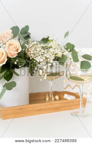 Peach, Cream Anf Fresh Fgrinnery Bouquet For Wedding Day