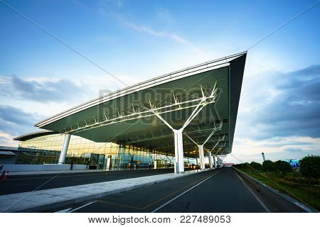 Hanoi, Vietnam - June 10, 2017: Noi Bai International Airport At Twilight With Hall T2, The Biggest 