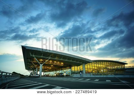 Hanoi, Vietnam - June 10, 2017: Noi Bai International Airport At Twilight With Hall T2, The Biggest 