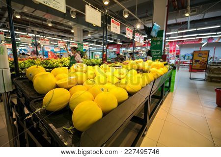 Hanoi, Vietnam - July 10, 2017: Fresh Fruit On Shelf In Vinmart Supermarket, Minh Khai Street.