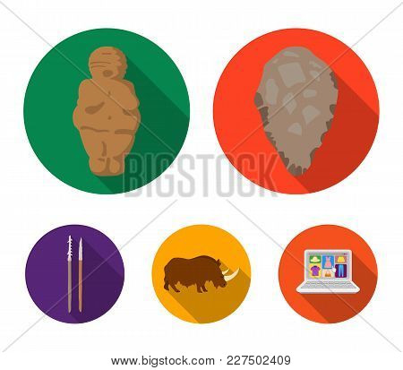 Primitive, Woman, Man, Cattle .stone Age Set Collection Icons In Flat Style Vector Symbol Stock Illu