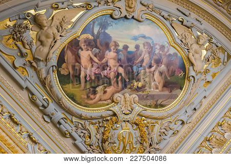 St. Petersburg, Russia - August 26, 2017: Ceiling Of Vladimir Palace. Vladimir Palace  Was The Last 