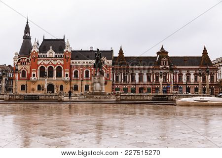 Union Square (piata Unirii) Seen At The Rainy Day In Oradea, Romania (2018-02-10)