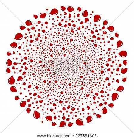 Drop Exploding Spheric Cluster. Object Pattern Combined From Scattered Drop Pictograms As Burst Circ