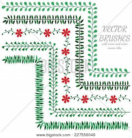 Decorative Vector Brushes With Inner And Outer Corner Tiles. Pattern Brush For Illustrator. Vector I