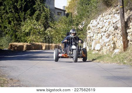 Tornac, France - October 8, 2016: Soapbox Race Organized In The Village Of Tornac Located In The Fre