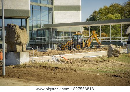 October 2017, Belgrade Serbia: Renovation Of Museum Of Modern Art In Belgrade, Earth Diggers, Bulldo