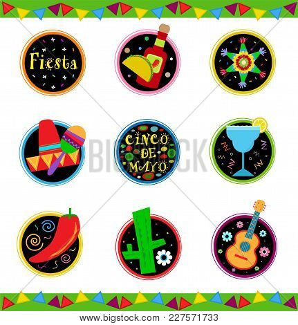 Nine Cheerful And Colorful Mexican Celebration Icons. Eps10