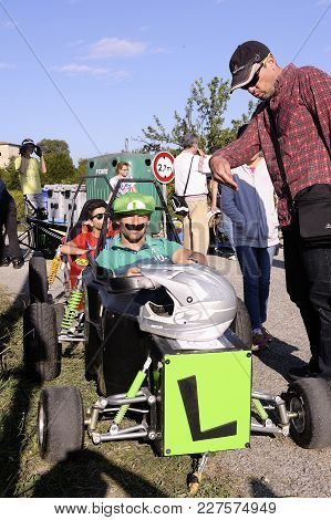 Tornac, France - October 8, 2016: Soapbox Race Organized In The Village Of Tornac Located In The Fre