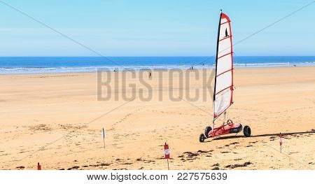 Saint Jean De Monts, France - September 23, 2017 : Training Sand Yacht With A Shuttlecock For Traini