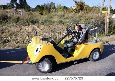 Tornac, France - October 8, 2016: Soapbox Race Organized In The Village Of Tornac Located In The Fre