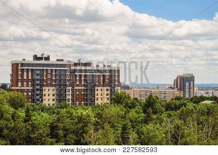 Belgorod Cityscape Skyline, Russia. Aerial View In Daylight. Residential Multi-storey Apartment Bloc