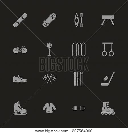 Sport Icons - Gray Symbol On Black Background. Simple Illustration. Flat Vector Icon.