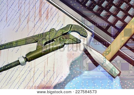 Repair Of Computer Equipment, Electronic Boards. Abstract Concept Of Computer Repair
