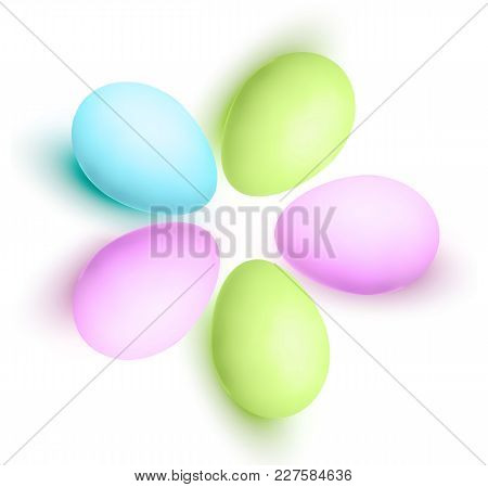 Soft Purple, Blue, Green Eggs Isolated On White Background.