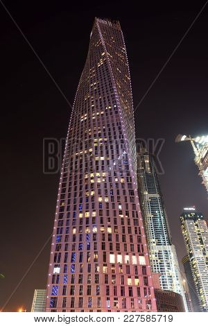 Dubai, Uae - November 19: The Night Illumination Of Dubai Marina And Cayan Tower On November 19, 201