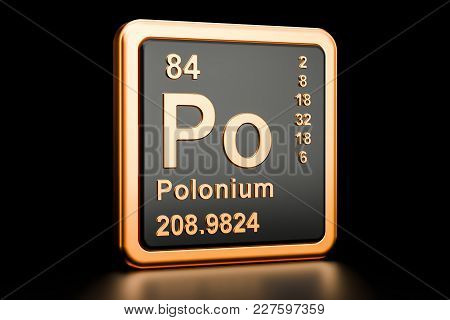 Polonium Po, Chemical Element Sign. 3d Rendering Isolated On Black Background