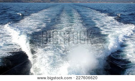 The Track After The Boat. View From The Boat Or Ship.