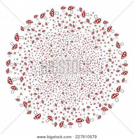 Mushroom Exploding Spheric Cluster. Object Pattern Done From Random Mushroom Pictographs As Explosio
