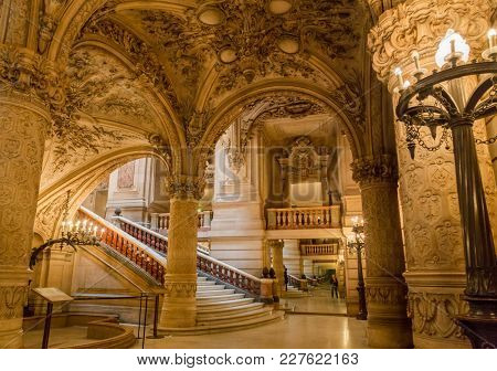 Paris, France, March 31 2017: Interior view of the Opera National de Paris Garnier, France. It was built from 1861 to 1875 for the Paris Opera house