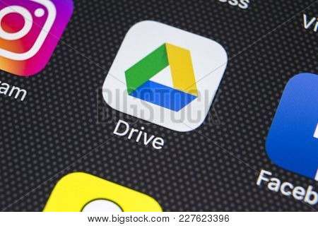 Sankt-petersburg, Russia, February 20, 2018: Google Drive Application Icon On Apple Iphone X Screen 