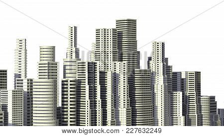 Skyscrapers Isolated On White Background. 3D Illustrating.
