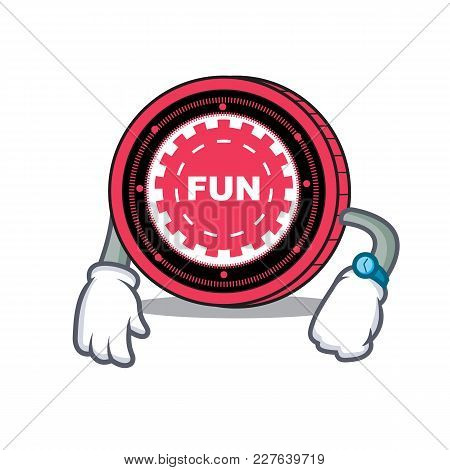 Waiting Funfair Coin Mascot Cartoon Vector Illustration
