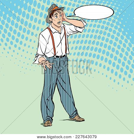 Portrait Of Surprised Guy. Surprised Retro Fellow. Surprised Boy. Pop Art Retro Style Illustration. 