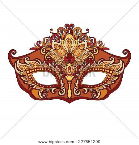 Vector Illustration Of Masked Golden Mask For Theater And Festivals, Colorful Bright Venetian Mask D